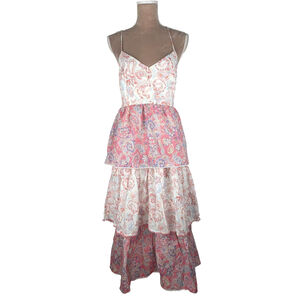 Ultramarine Floral Tiered Maxi Dress Ruffle Size L Cottagecore Feminine Boho